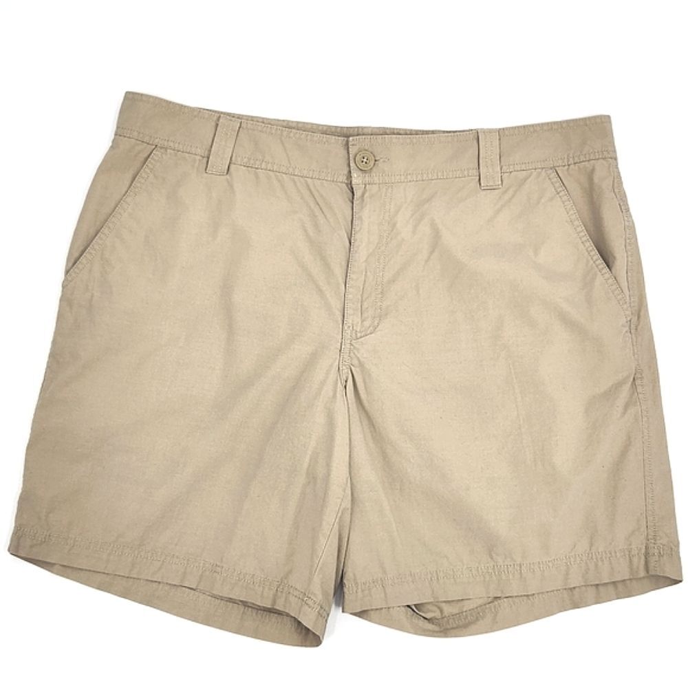 Columbia Solid Washed Out Flat Front Cotton Shorts Men's 40 Khaki Brown